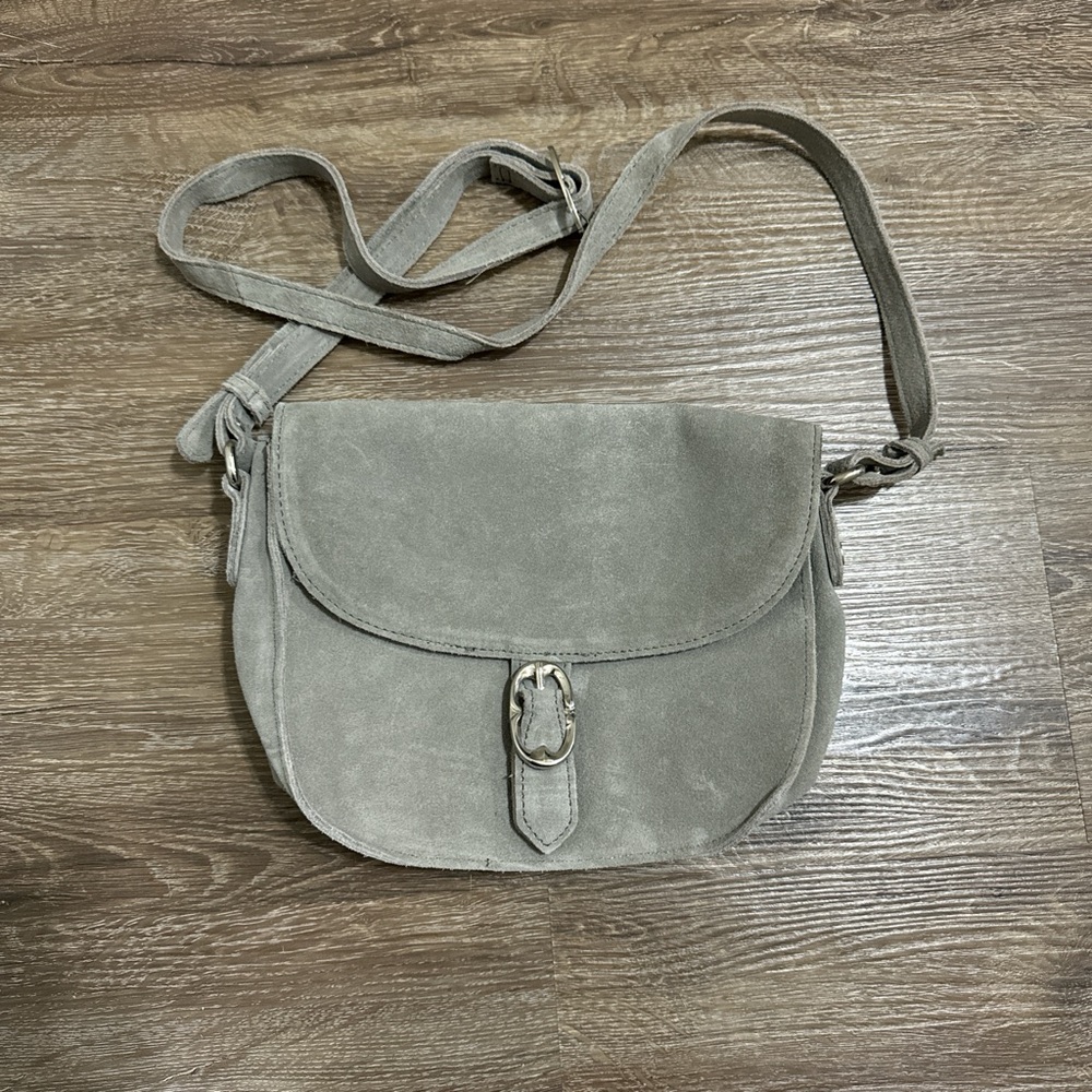 NWT Emma Fox Gray Suede Crossbody Saddle Handbag